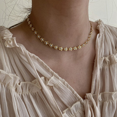 Elegante, schlichte, vergoldete Halskette mit Blumen-Kupfer-Emaille-Beschichtung