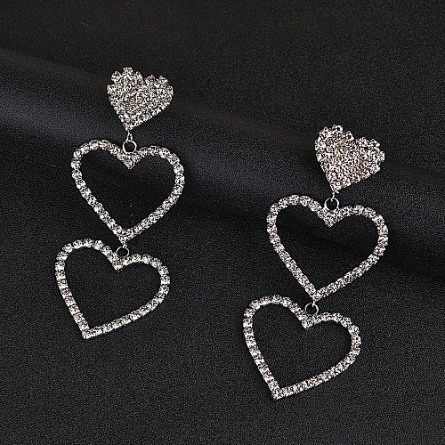 1 Pair Cute Sweet Heart Shape Inlay Copper Rhinestones Drop Earrings