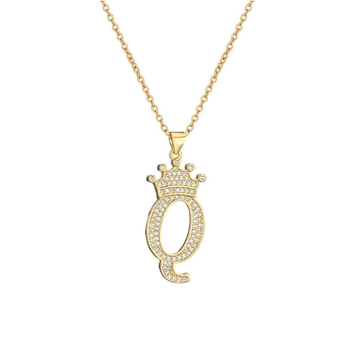 Collier pendentif en Zircon plaqué or blanc, lettre de Style Simple en cuivre plaqué or en vrac