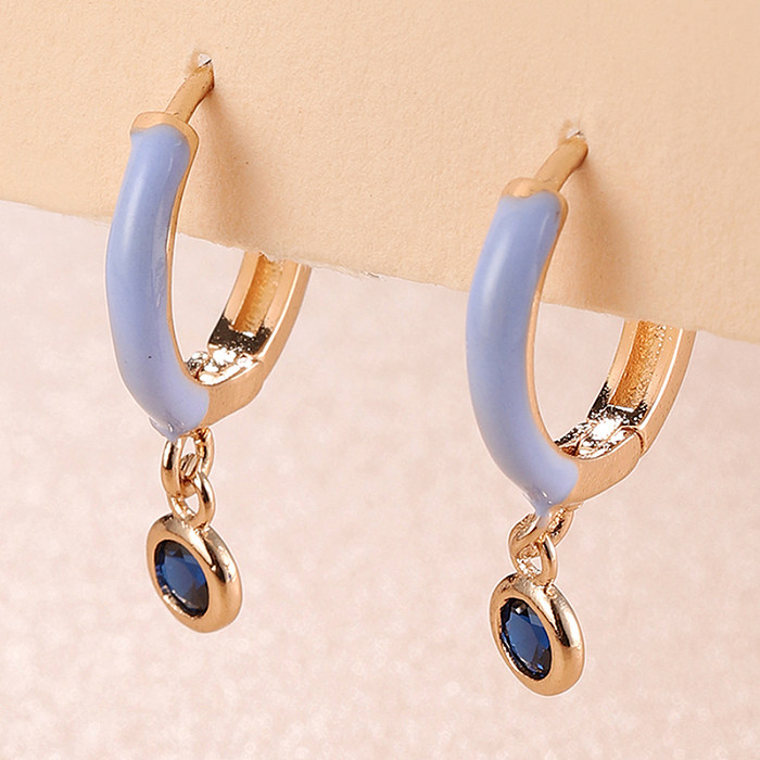 1 Pair INS Style Round Copper Inlay Artificial Gemstones Gold Plated Drop Earrings
