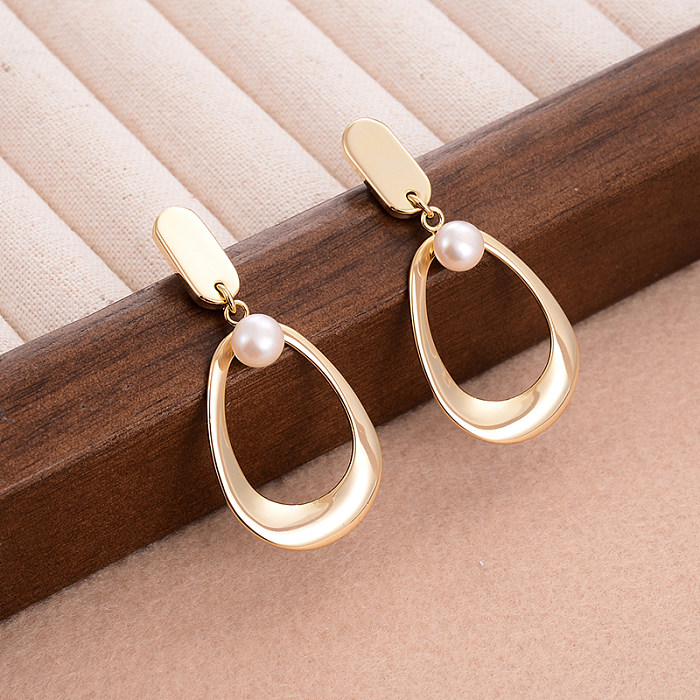 1 Paar schlichte ovale Kupfer-Ohrringe mit 14-Karat-Vergoldung