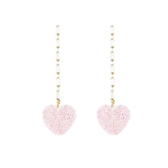 1 Pair Sweet Heart Shape Tassel Plating Copper Drop Earrings