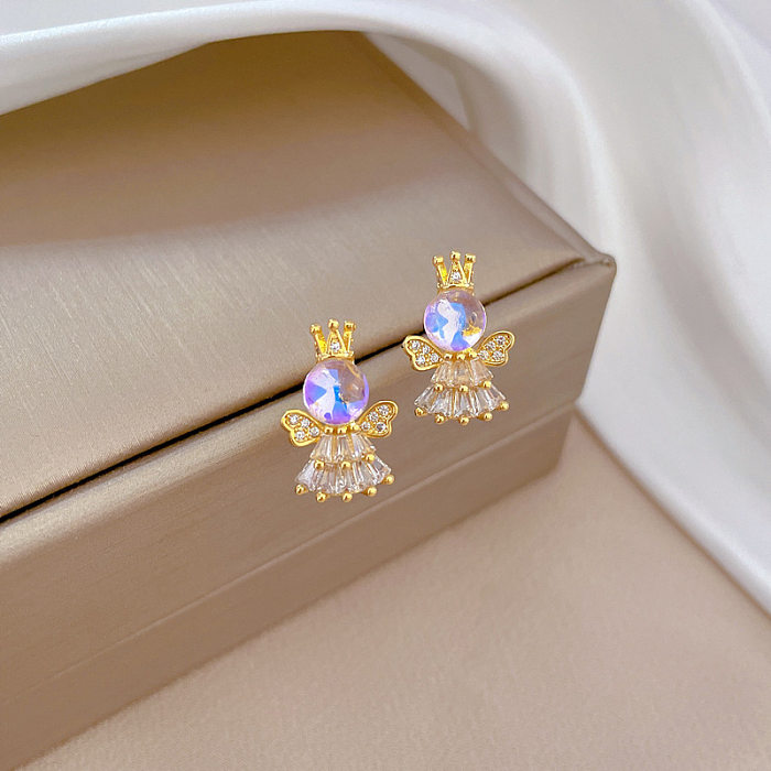 Luxurious Angel Titanium Steel Copper Inlay Zircon Earrings Necklace