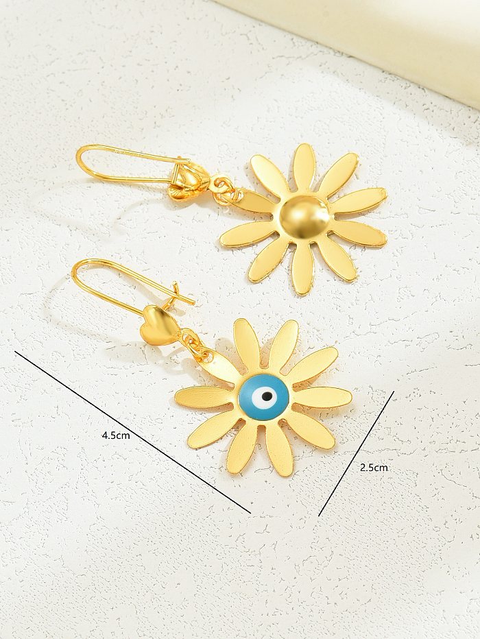 1 Pair IG Style Casual Heart Shape Eye Daisy Plating Inlay Copper Resin 18K Gold Plated Drop Earrings