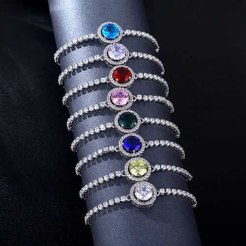 Bracelets de Zircon incrustés de placage de cuivre rond brillant de style simple