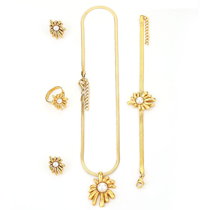 Pastoral Flower Titanium Steel Bracelets Earrings Necklace