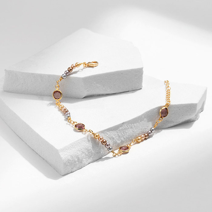 Elegante Damen-Armbänder mit geometrischem Kupferüberzug und Inlay aus Zirkon
