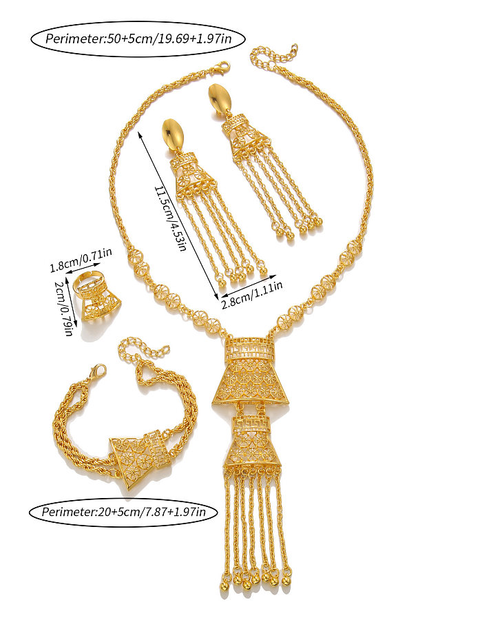 Glam estilo vintage cor sólida chapeamento de cobre oco incrustação de zircônia banhado a ouro 18K pulseiras brincos colar