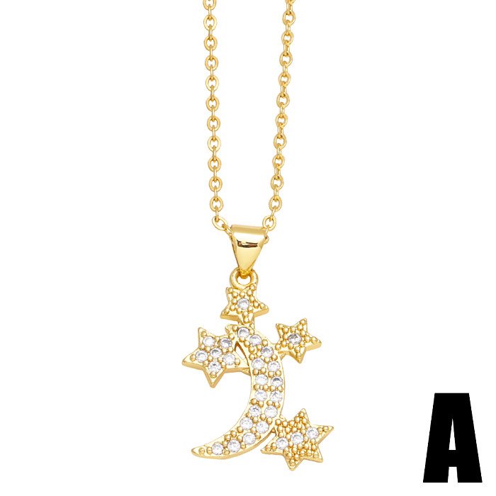 1 Piece Fashion Star Moon Copper Inlay Zircon Pendant Necklace
