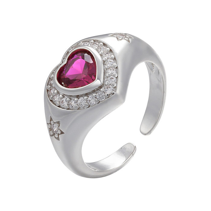 Micro-inlaid Rose Red Zircon Heart-shaped Opening Adjustable Ring