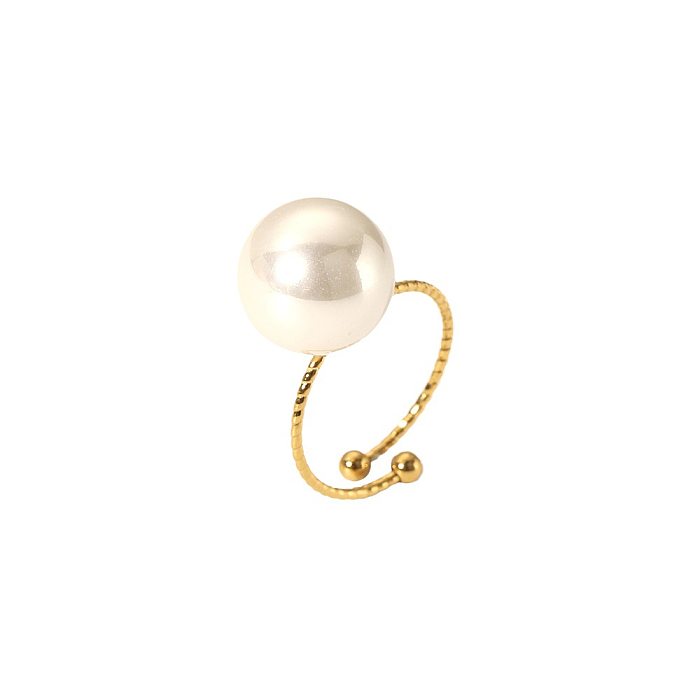 Runde offene Ringe aus Edelstahl im französischen Retro-Stil mit Perlenbeschichtung, 1 Stück