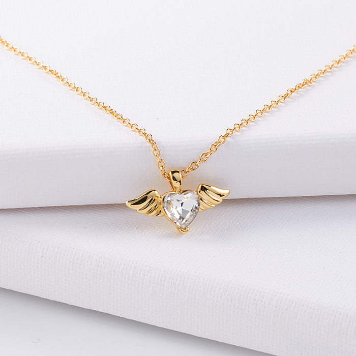 1 Piece Fashion Cross Heart Shape Wings Copper Plating Inlay Zircon Pendant Necklace