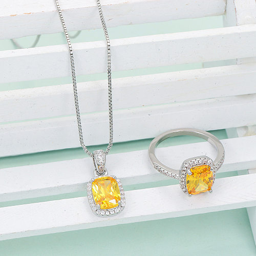 Elegant Square Copper Plating Inlay Artificial Diamond Rings Necklace