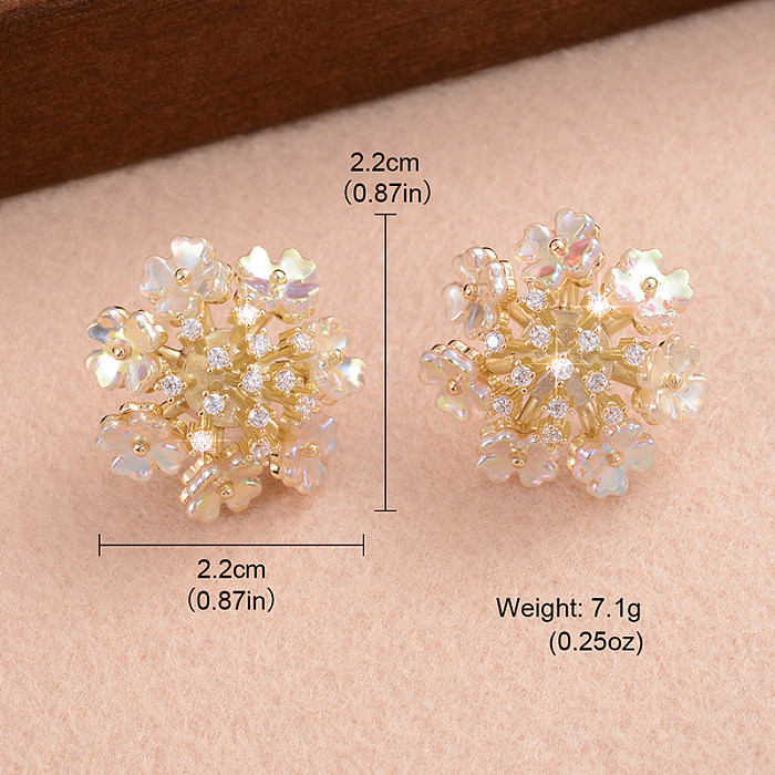 1 Pair Princess Sweet Heart Shape Flower Plating Inlay Copper Zircon 14K Gold Plated Ear Studs