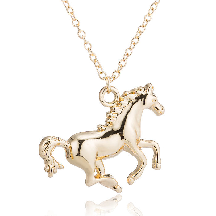 Collar con colgante de cobre de caballo unicornio de estilo coreano a la moda para mujer, collares de acero inoxidable chapados