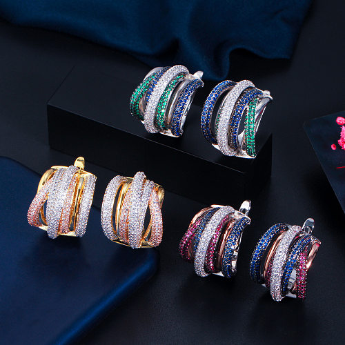 Brincos de gema de zircão incrustados de cobre em forma de U da moda