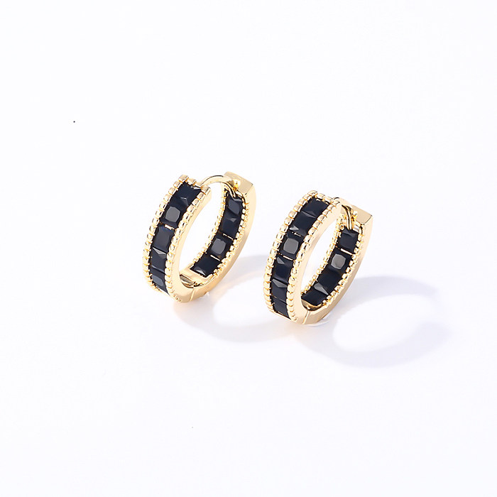 1 Pair Casual Vintage Style Simple Style Solid Color Inlay Copper Zircon Hoop Earrings