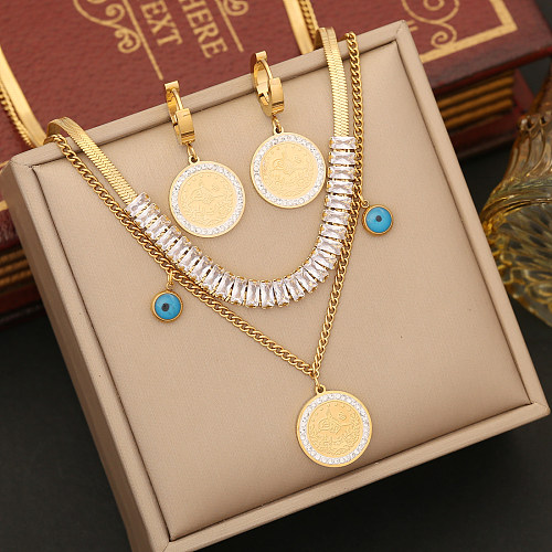 Vintage Style Commute Round Stainless Steel Plating Inlay Zircon Bracelets Earrings Necklace