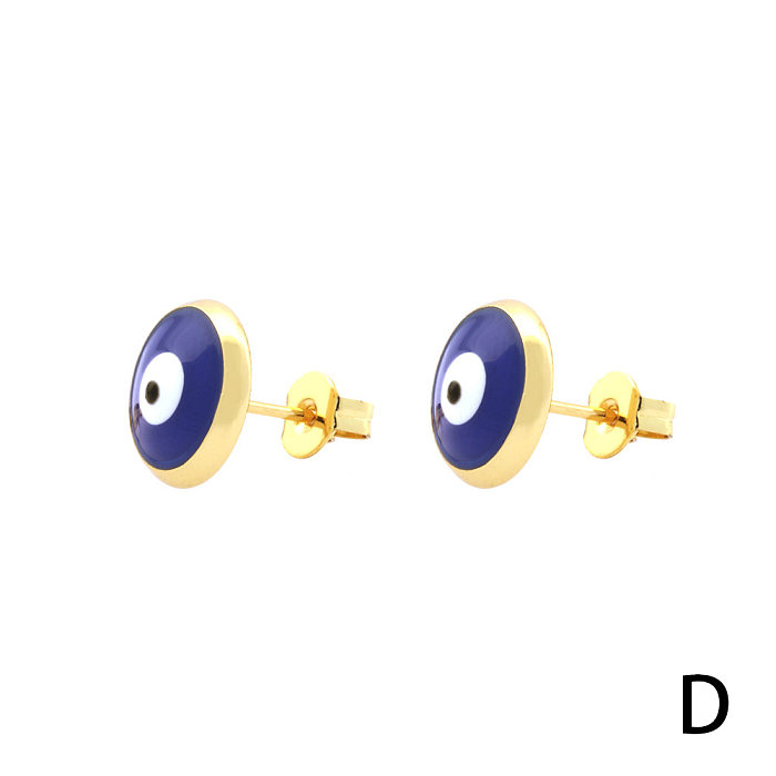 1 Pair Simple Style Eye Enamel Plating Copper 18K Gold Plated Ear Studs