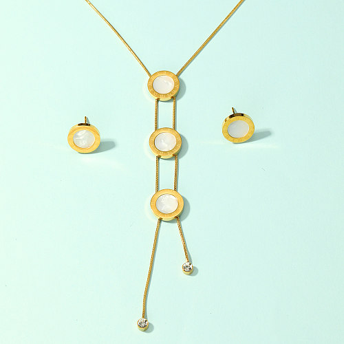 Einfacher schlichter Stil mit geometrischer Edelstahl-Beschichtung, Muschel-Ohrring-Halskette mit 18-Karat-Vergoldung