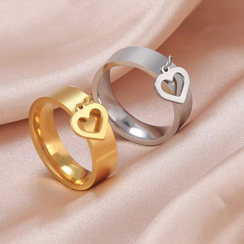 Anéis de chapeamento de aço inoxidável em formato de coração de estilo simples