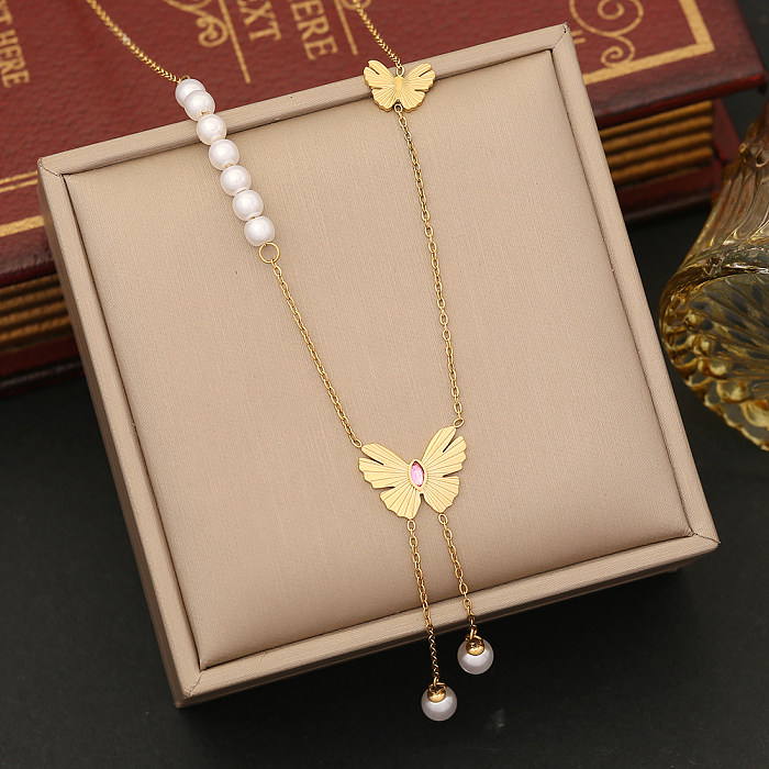 IG Style Romantic Butterfly Stainless Steel Plating Inlay Artificial Diamond Bracelets Earrings Necklace