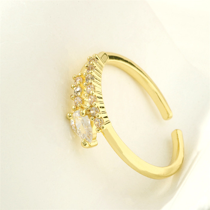 Simple Style Lines Copper Plating Inlay Zircon 18K Gold Plated Open Rings