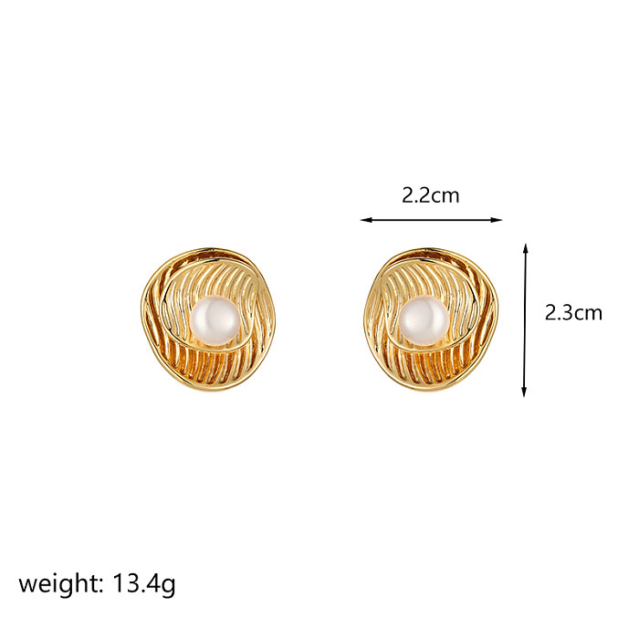 1 Pair Simple Style Commute Solid Color Layered Plating Inlay Copper Pearl 18K Gold Plated Ear Studs