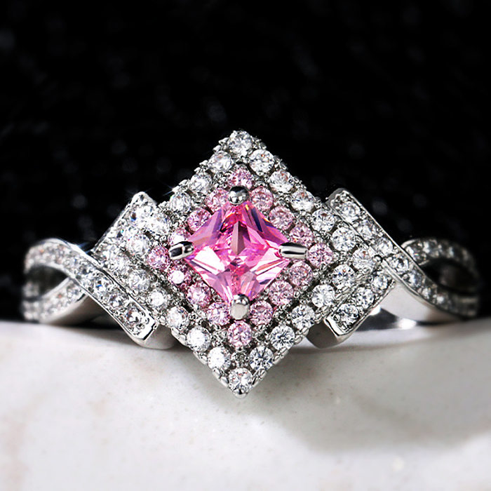 Novos acessórios criativo enrolamento cruzado rosa diamante zircão anel de cobre