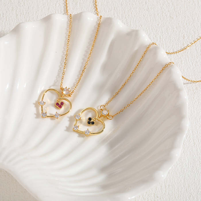 Collier pendentif plaqué or 14 carats avec incrustation de cuivre en forme de cœur de style classique élégant