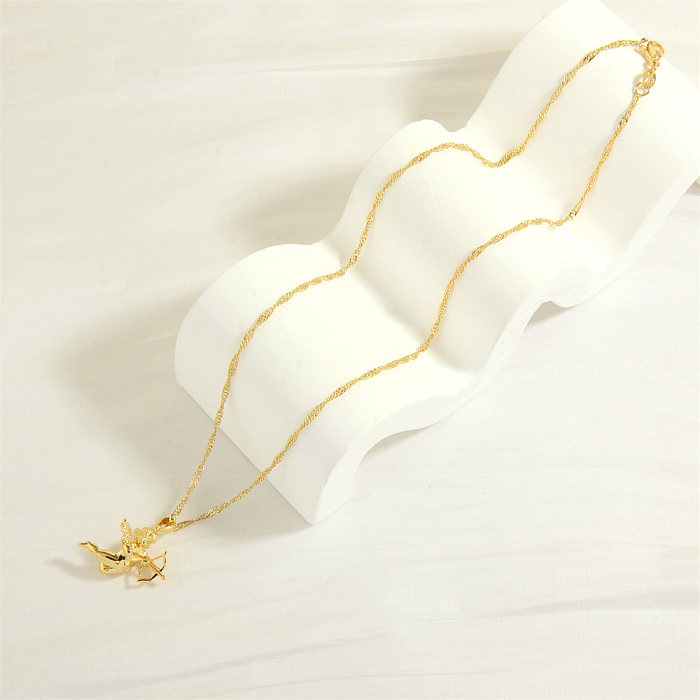 Elegant Luxurious Angel Copper 18K Gold Plated Pendant Necklace In Bulk
