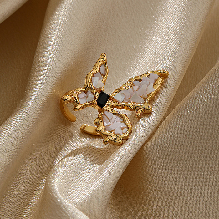 Elegant Butterfly Copper Plating Inlay Zircon 18K Gold Plated Open Rings