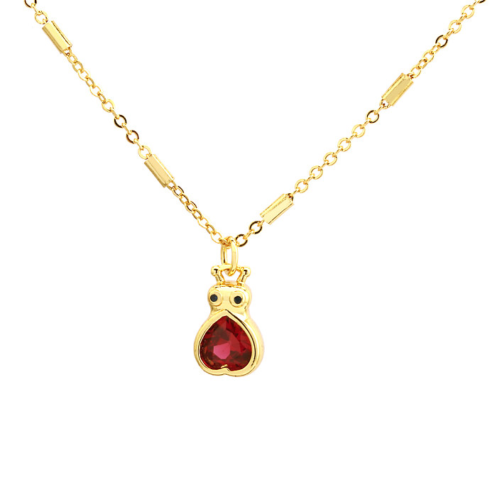 Simple Style Commute Heart Shape Copper 18K Gold Plated Zircon Pendant Necklace In Bulk