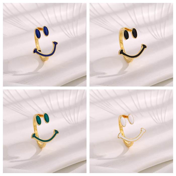 Simple Style Smiley Face Copper Epoxy Plating 18K Gold Plated Open Rings
