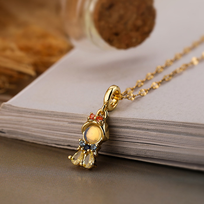 Cute Simple Style Commute Mermaid Copper Plating Inlay Zircon 18K Gold Plated Pendant Necklace