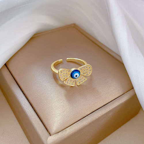 1 Piece Fashion Eye Butterfly Brass Plating Inlay Zircon Open Ring