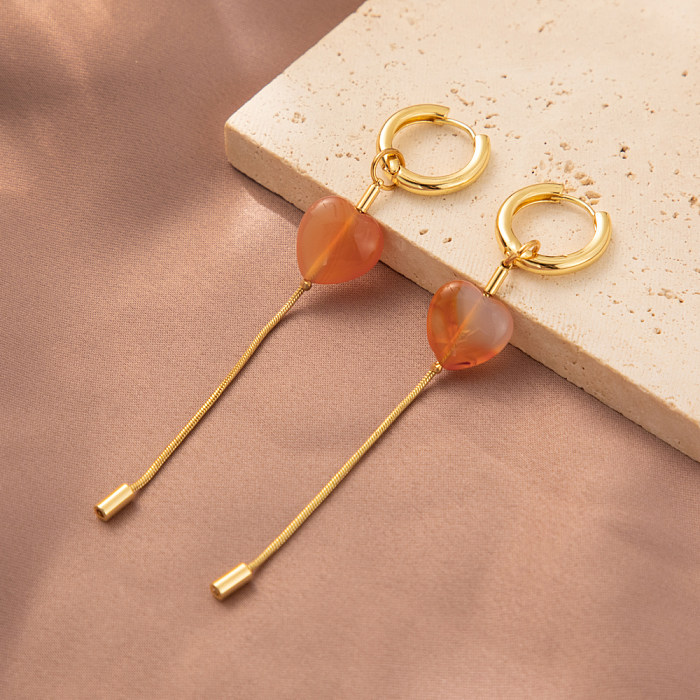 1 Pair Sweet Simple Style Heart Shape Plating Natural Stone Copper Drop Earrings