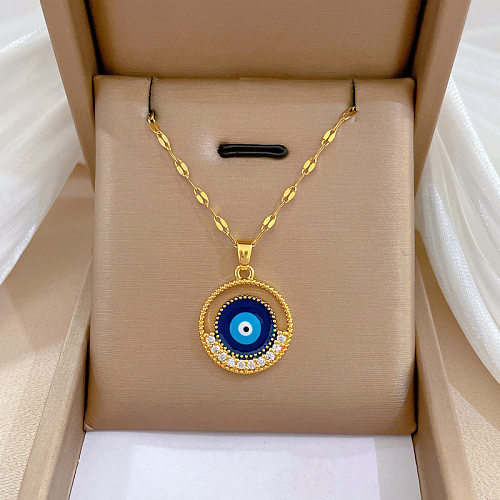 Collier pendentif en strass plaqué cuivre en acier inoxydable Fashion Eye