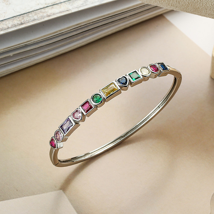 Bracelet plaqué or 18 carats avec incrustation de cuivre en forme de cœur rond et carré de style moderne
