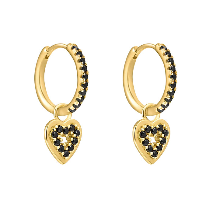 1 Paar Damen-Ohrringe in Herzform mit Intarsien-Kupfer-Zirkon-Weißgold-Beschichtung
