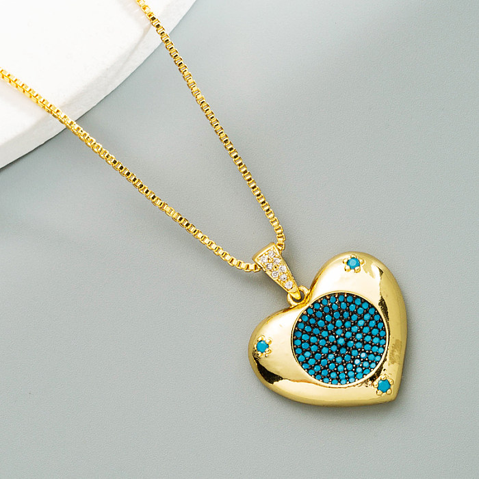 Fashion Ocean Heart Hollow Round Pendant Copper Gold-plated Inlaid Zircon Heart-shaped Necklace