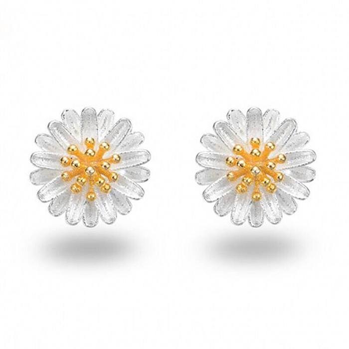 1 Pair Sweet Chrysanthemum Daisy Copper Patchwork Plating Gold Plated Silver Plated Ear Studs