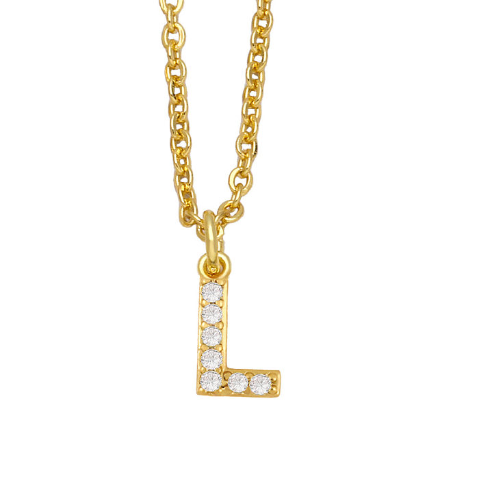 Popular geométrico incrustado zircão 26 letras colar de cobre criativo joias