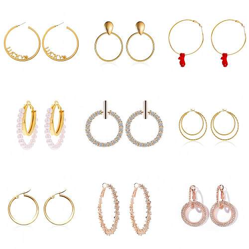 Fashion Round Artificial Crystal Metal Copper Inlay Rhinestones Pearl Zircon Earrings 1 Pair