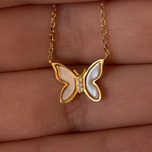 Streetwear Butterfly Copper 18K Gold Plated Shell Pendant Necklace In Bulk