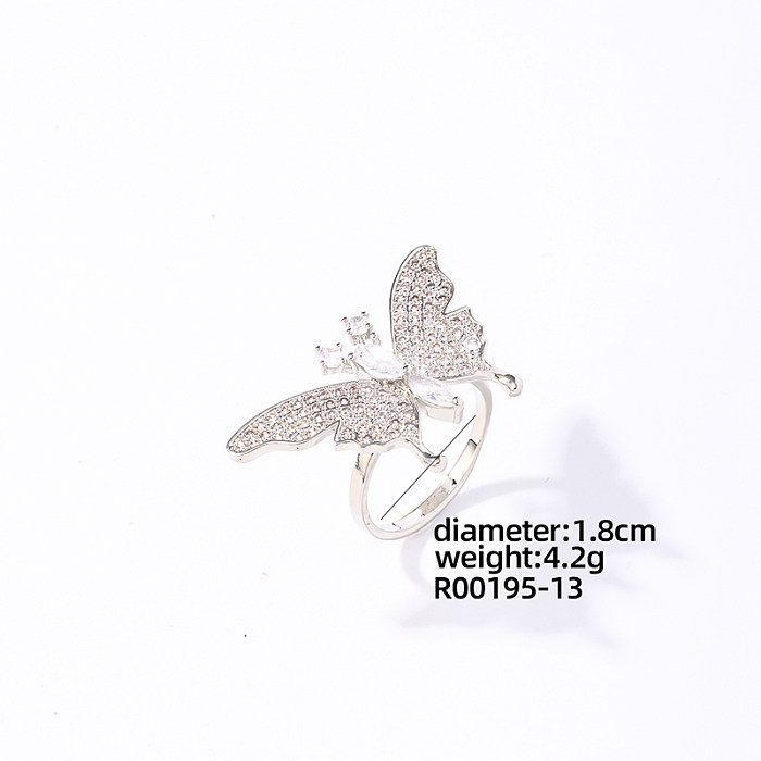 Bagues ouvertes décontractées en forme d'étoile douce et de papillon, incrustation de cuivre en Zircon plaqué or blanc