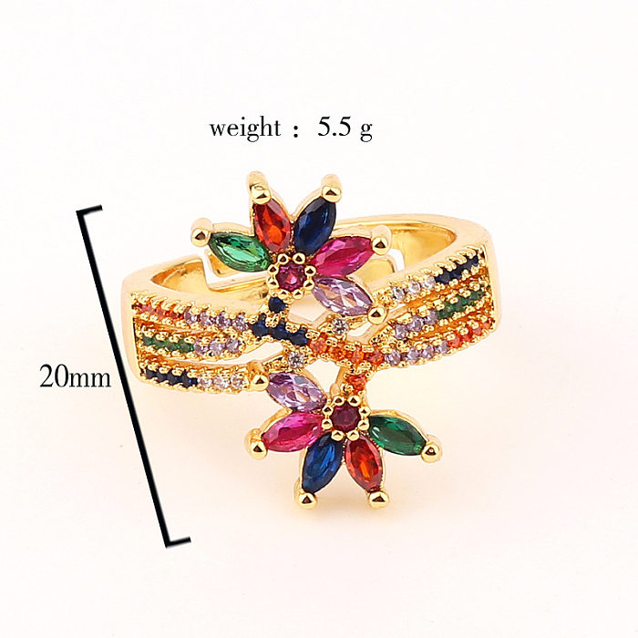 Fashion Square Heart Shape Flower Copper Rings Inlay Zircon Copper Rings