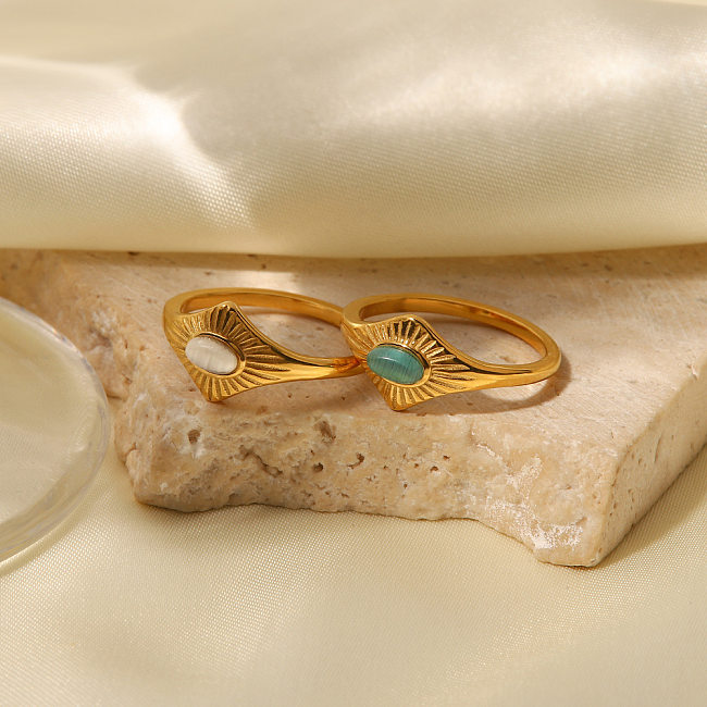 Fashion Solid Color Stainless Steel Inlay Opal Rings 1 Piece