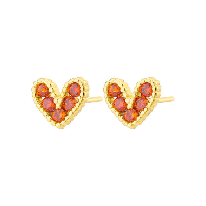 Simple Style Heart Shape Copper Inlay Zircon Ear Studs 1 Pair