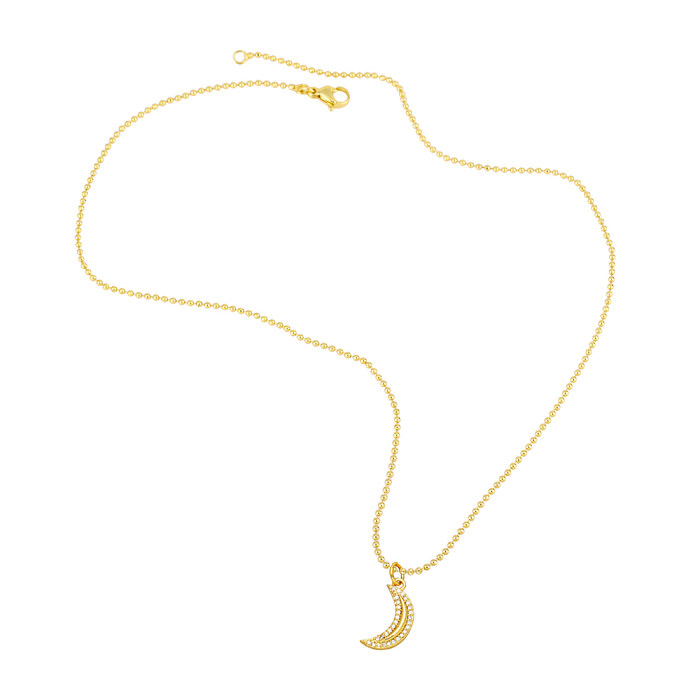 Moda pentagrama lua cobre banhado a ouro zircão pingente colar 1 peça